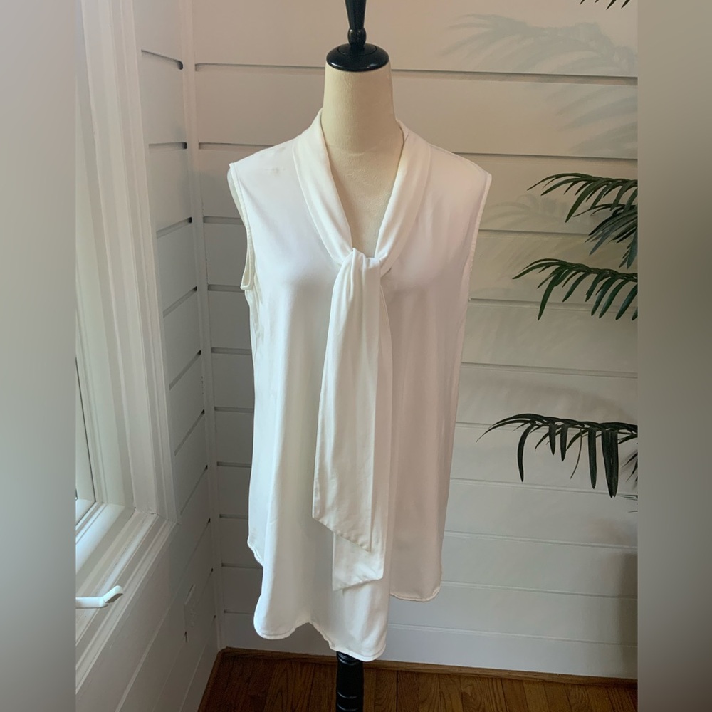 Manon Baptiste Classic Ecru Sleeveless Tie Blouse Size 16-18 (EU 46)